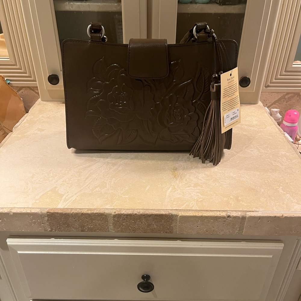 Patricia Nash Rienzo Rose Tooled Satchel Mushroom color - Picture 4 of 16